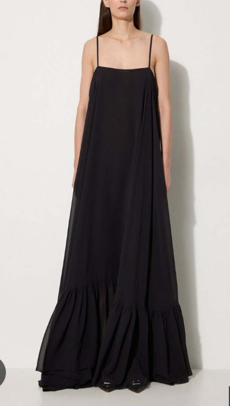 ROTATE Birger Christensen Flared Sleeveless Maxi Dress Black